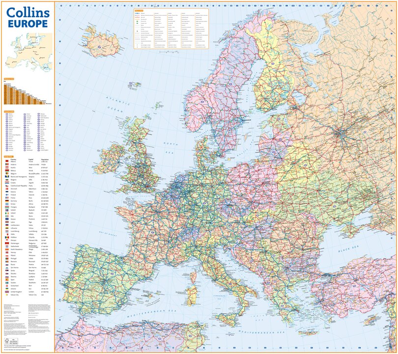 Sample content 2_Collins Road Map of Europe: Folded map