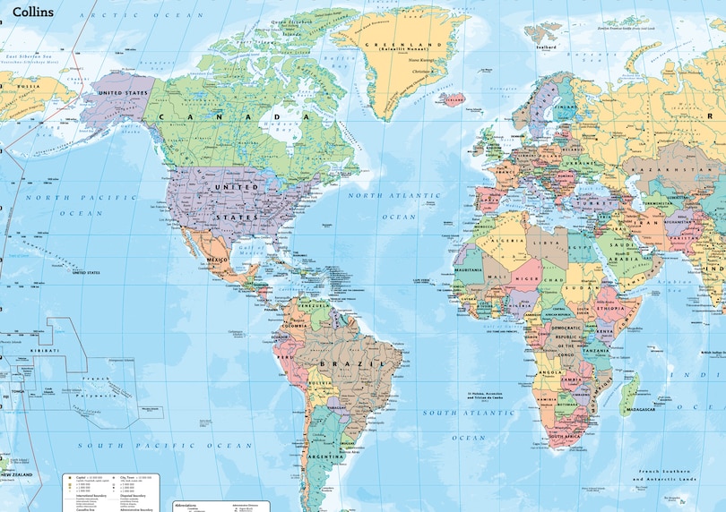 Sample content 4_Collins World Wall Laminated Map