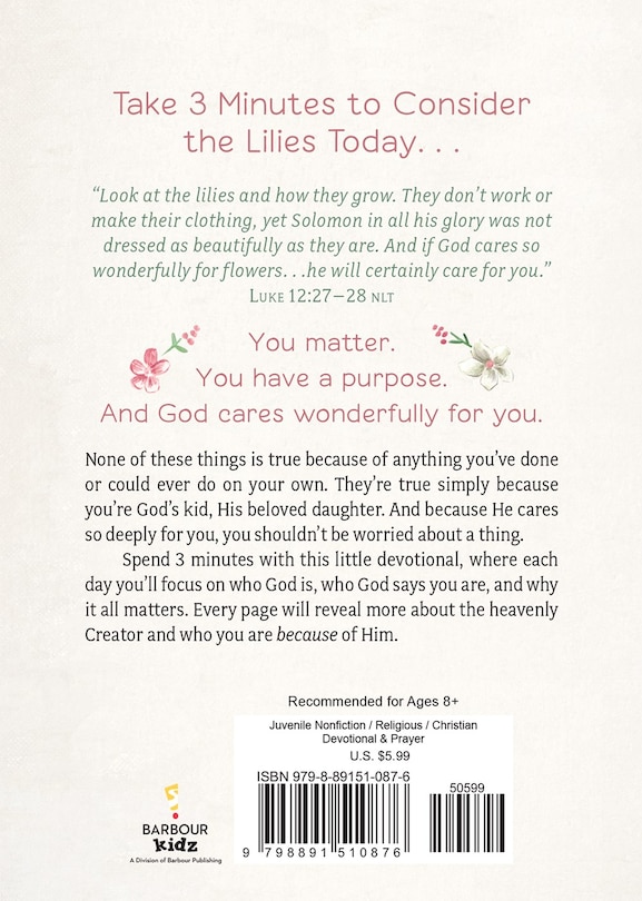 Back cover_Consider the Lilies: 3-Minute Devotions for Girls