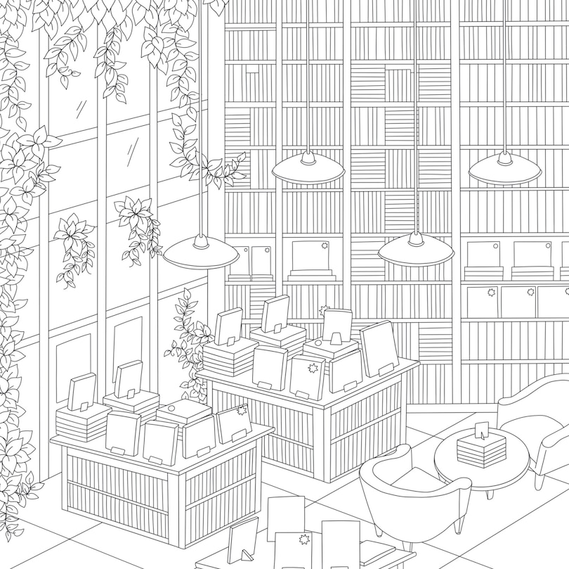 Sample content 4_Cozy Bookshops: Colouring Book