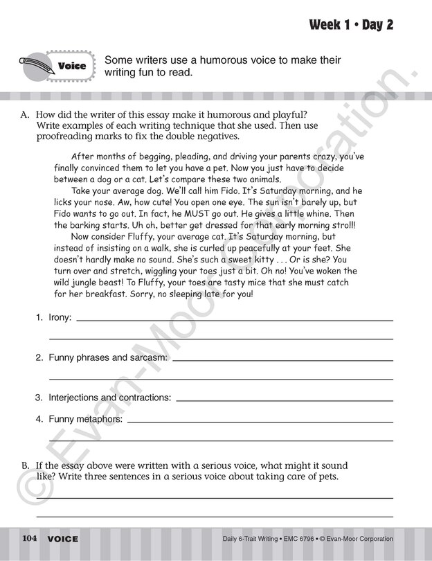 Aperçu du contenu 2_Daily 6-Trait Writing, Grade 6 Student Edition Workbook(5-pack)
