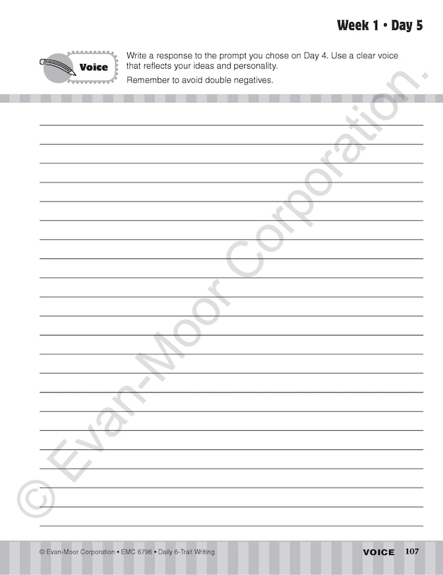 Aperçu du contenu 5_Daily 6-Trait Writing, Grade 6 Student Edition Workbook(5-pack)