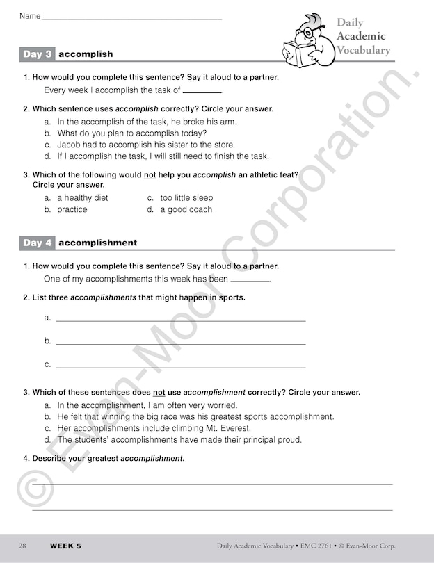 Sample content 5_Daily Academic Vocabulary, Grade 5 Teacher Edition