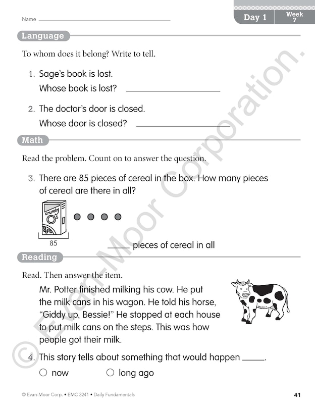 Aperçu du contenu 3_Daily Fundamentals, Grade 1 Teacher Edition