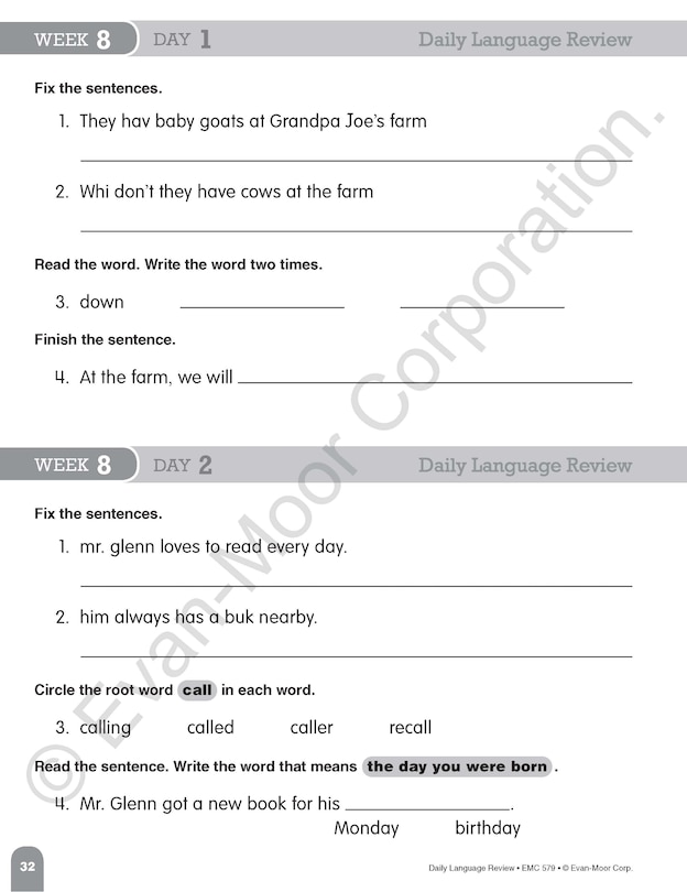 Aperçu du contenu 4_Daily Language Review, Grade 1 Teacher Edition
