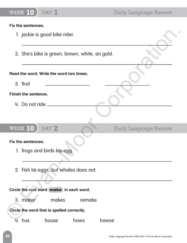 Sample content_Daily Language Review, Grade 1 Student Edition Workbook (5-pack)
