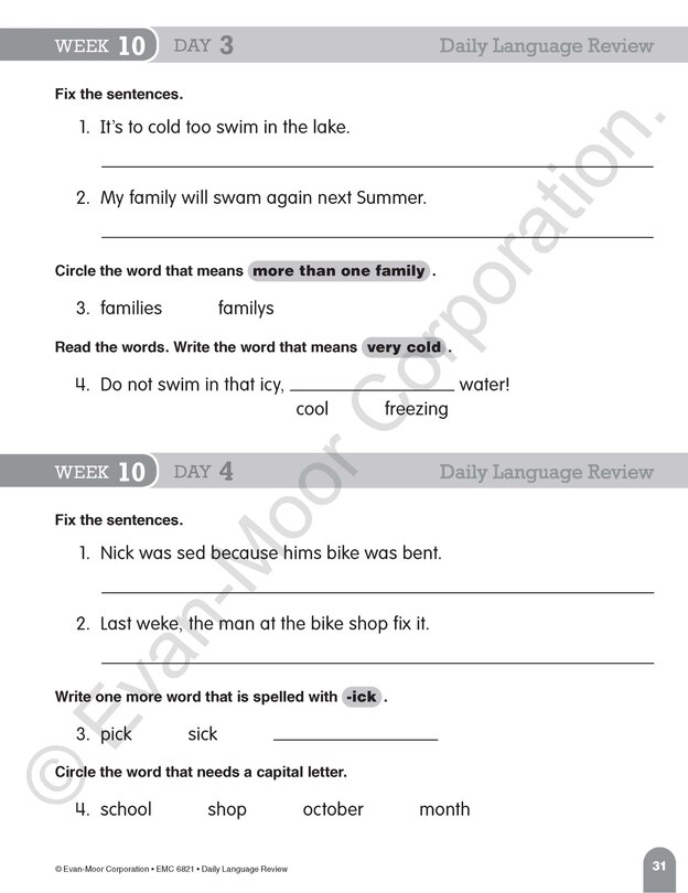 Sample content 2_Daily Language Review, Grade 1 Student Edition Workbook (5-pack)