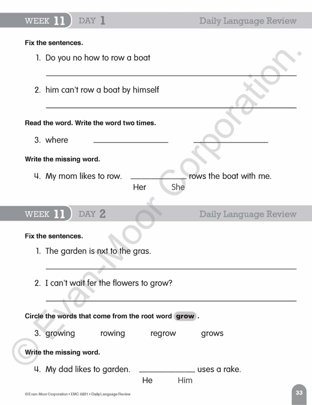 Sample content 4_Daily Language Review, Grade 1 Student Edition Workbook (5-pack)