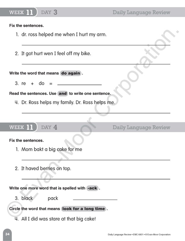 Sample content 5_Daily Language Review, Grade 1 Student Edition Workbook (5-pack)