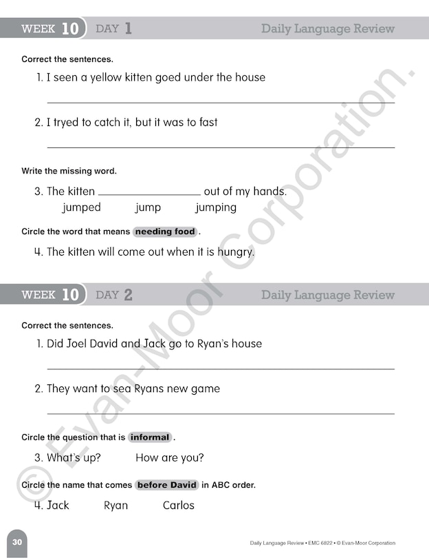 Aperçu du contenu_Daily Language Review, Grade 2 Student Edition Workbook