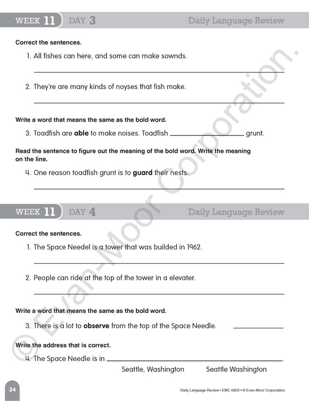 Aperçu du contenu 5_Daily Language Review, Grade 3 Student Edition Workbook