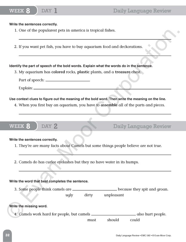 Sample content 4_Daily Language Review, Grade 4 Teacher Edition
