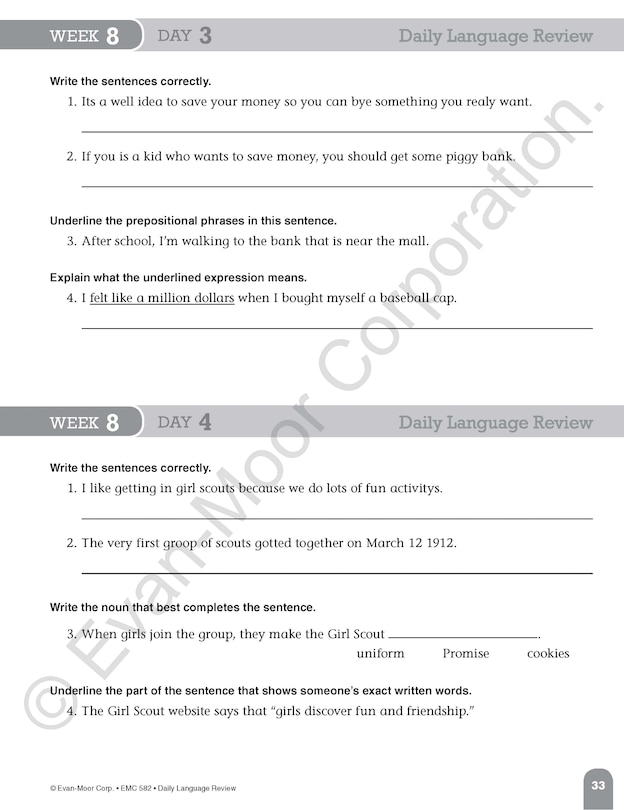 Sample content 5_Daily Language Review, Grade 4 Teacher Edition