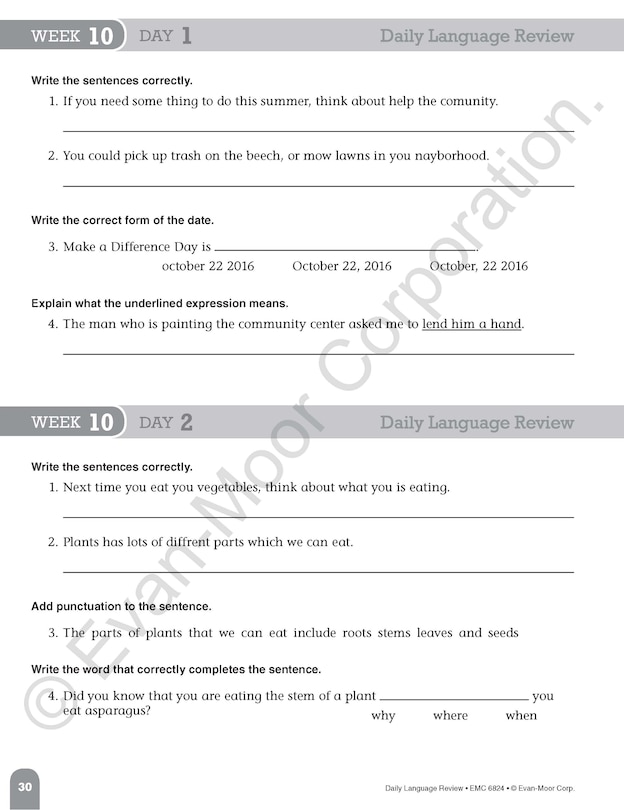 Aperçu du contenu_Daily Language Review, Grade 4 Student Edition Workbook