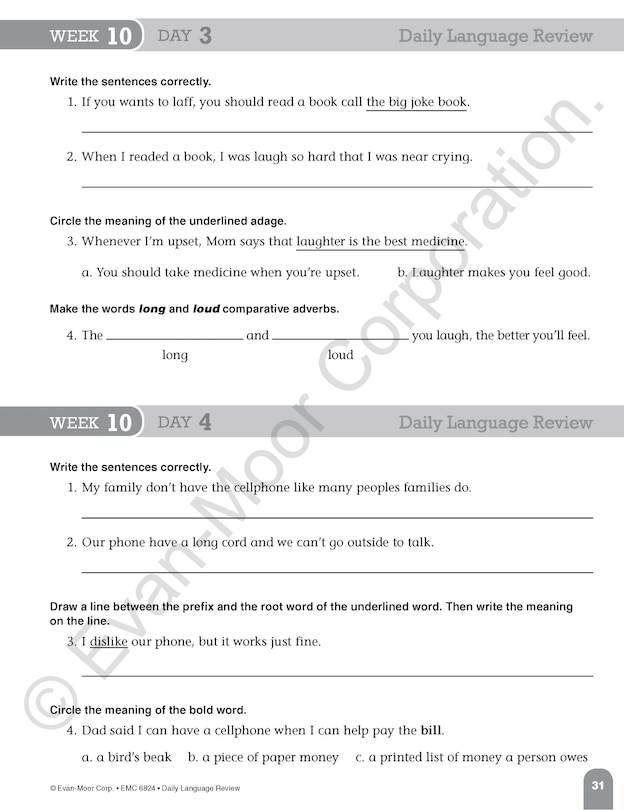Aperçu du contenu 2_Daily Language Review, Grade 4 Student Edition Workbook
