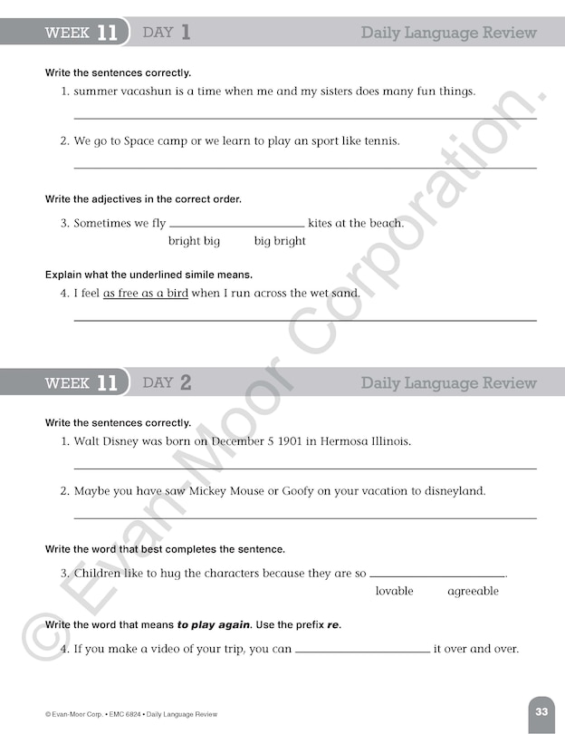 Aperçu du contenu 4_Daily Language Review, Grade 4 Student Edition Workbook