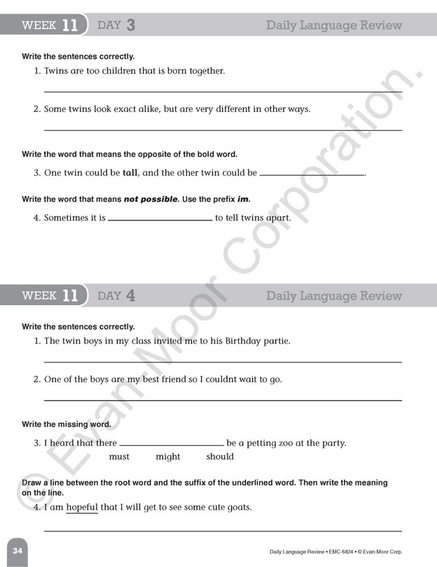 Aperçu du contenu 5_Daily Language Review, Grade 4 Student Edition Workbook