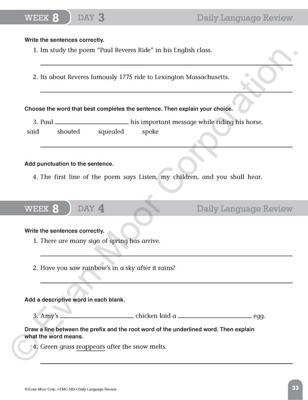 Sample content 5_Daily Language Review, Grade 5 Teacher Edition