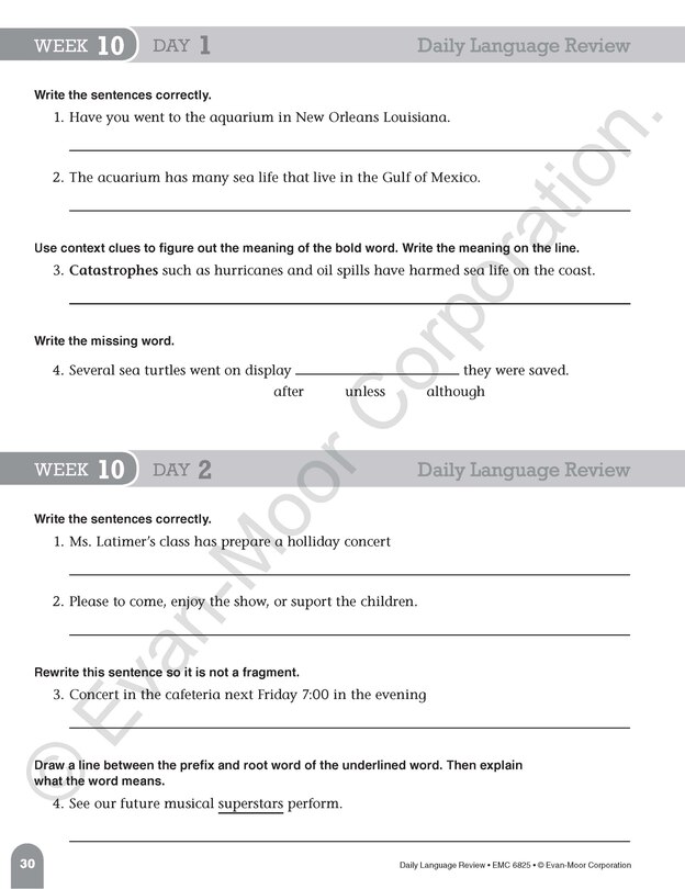 Aperçu du contenu_Daily Language Review, Grade 5 Student Edition Workbook