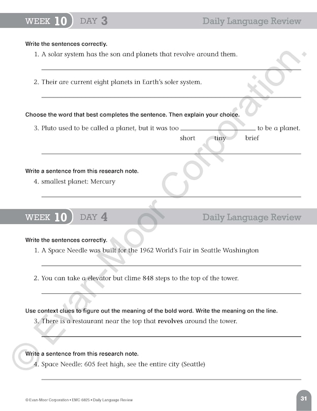 Aperçu du contenu 2_Daily Language Review, Grade 5 Student Edition Workbook