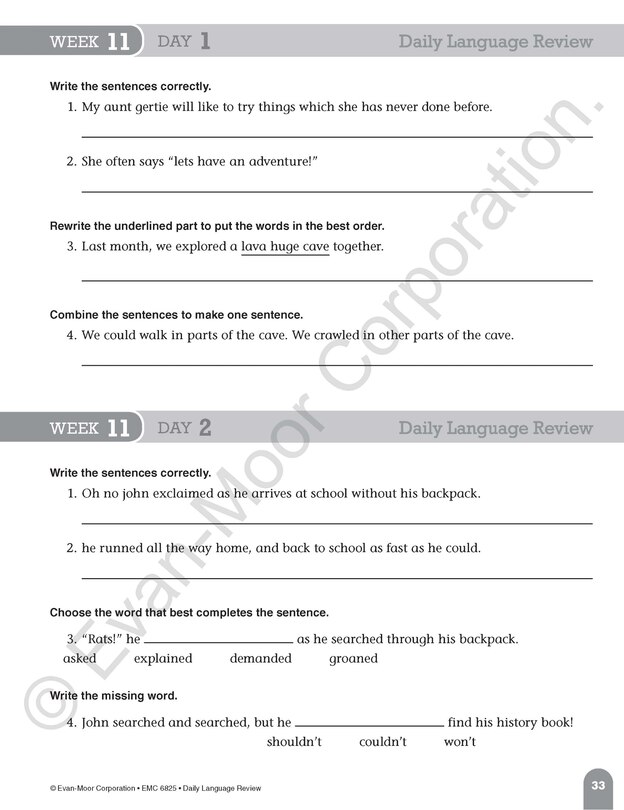 Aperçu du contenu 4_Daily Language Review, Grade 5 Student Edition Workbook