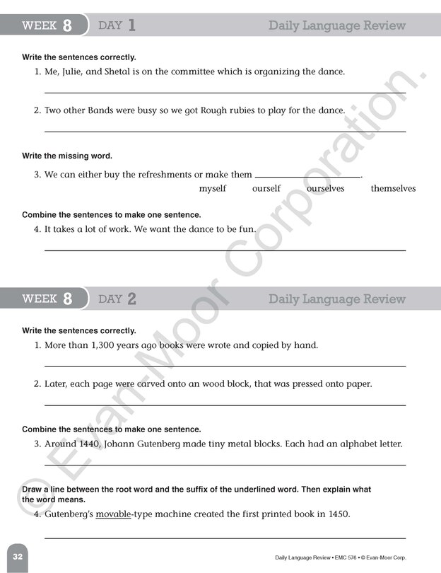 Sample content 3_Daily Language Review, Grade 6 Teacher Edition