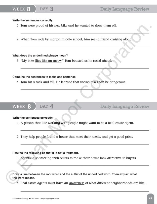 Sample content 4_Daily Language Review, Grade 6 Teacher Edition