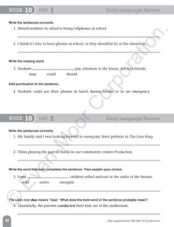 Aperçu du contenu_Daily Language Review, Grade 6 Student Edition Workbook