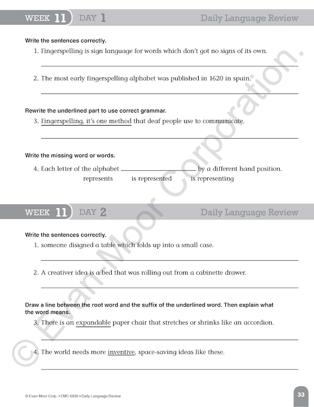 Aperçu du contenu 4_Daily Language Review, Grade 6 Student Edition Workbook