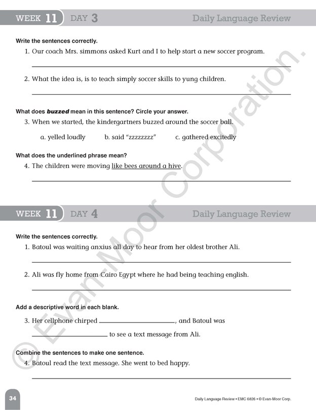 Aperçu du contenu 5_Daily Language Review, Grade 6 Student Edition Workbook