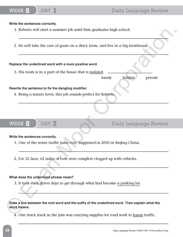 Sample content 3_Daily Language Review, Grade 7 Teacher Edition