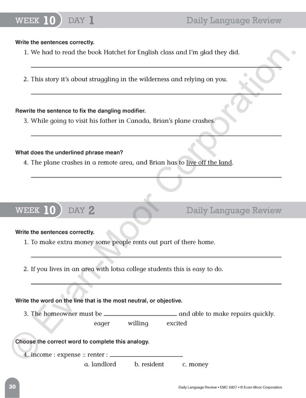 Aperçu du contenu_Daily Language Review, Grade 7 Student Edition Workbook