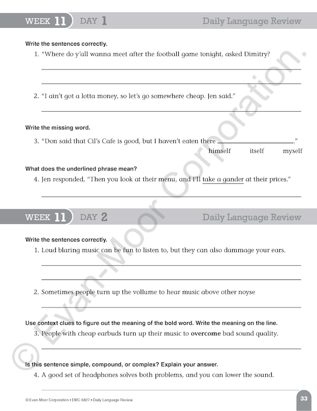 Aperçu du contenu 4_Daily Language Review, Grade 7 Student Edition Workbook