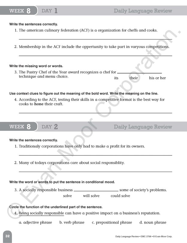 Sample content 4_Daily Language Review, Grade 8 Teacher Edition