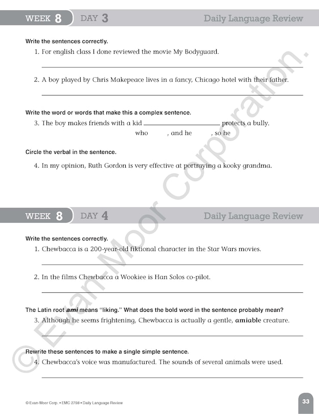 Sample content 5_Daily Language Review, Grade 8 Teacher Edition