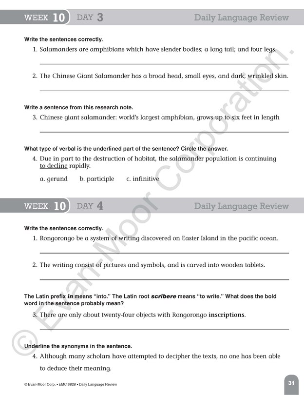 Aperçu du contenu 2_Daily Language Review, Grade 8 Student Edition Workbook