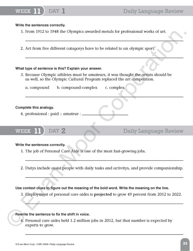 Aperçu du contenu 4_Daily Language Review, Grade 8 Student Edition Workbook