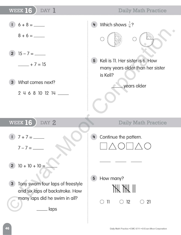 Sample content_Daily Math Practice, Grade 1 Student Edition Workbook