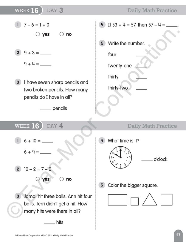 Sample content 2_Daily Math Practice, Grade 1 Student Edition Workbook