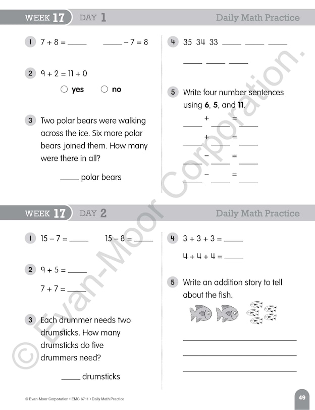 Sample content 4_Daily Math Practice, Grade 1 Student Edition Workbook