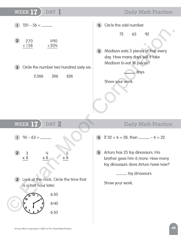 Sample content 3_Daily Math Practice, Grade 3 Student Edition Workbook