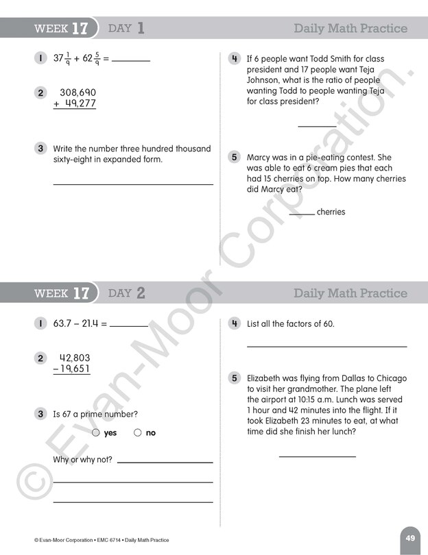 Aperçu du contenu 4_Daily Math Practice, Grade 4 Student Edition Workbook (5-pack)