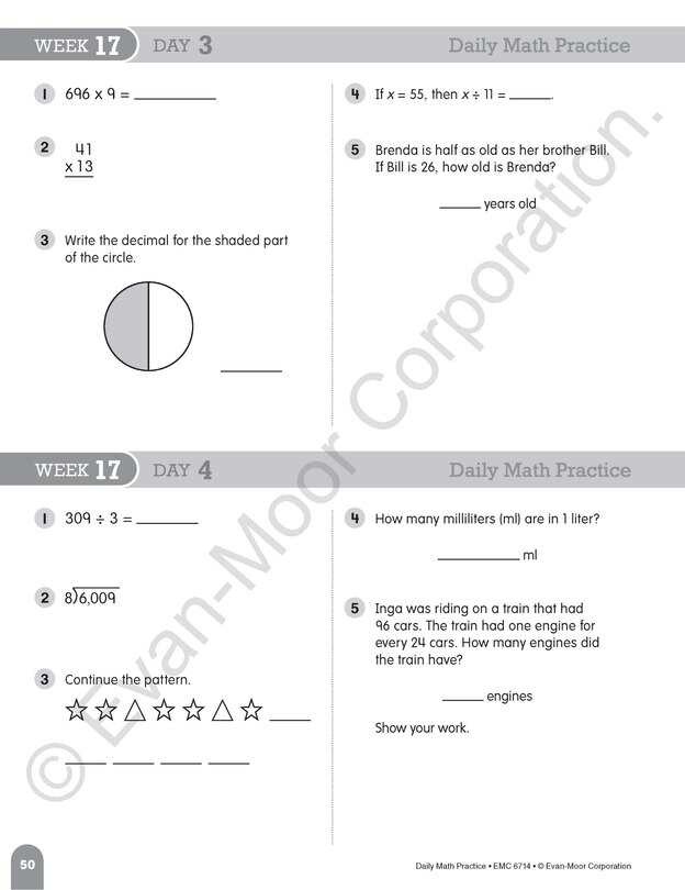 Aperçu du contenu 5_Daily Math Practice, Grade 4 Student Edition Workbook (5-pack)