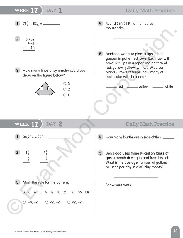 Aperçu du contenu 4_Daily Math Practice, Grade 5 Student Edition Workbook (5-pack)