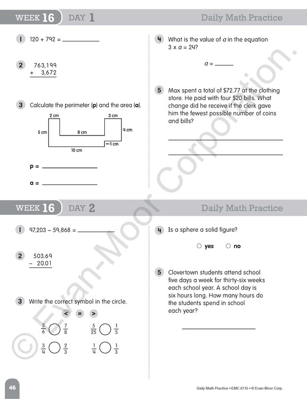 Aperçu du contenu_Daily Math Practice, Grade 5 Student Edition Workbook