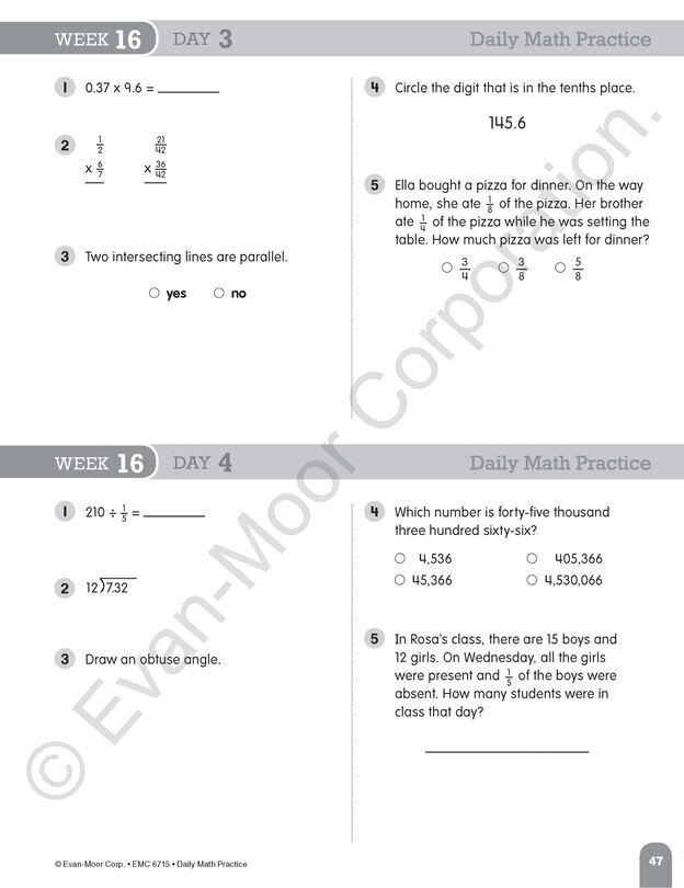 Aperçu du contenu 2_Daily Math Practice, Grade 5 Student Edition Workbook