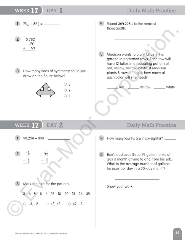 Aperçu du contenu 4_Daily Math Practice, Grade 5 Student Edition Workbook