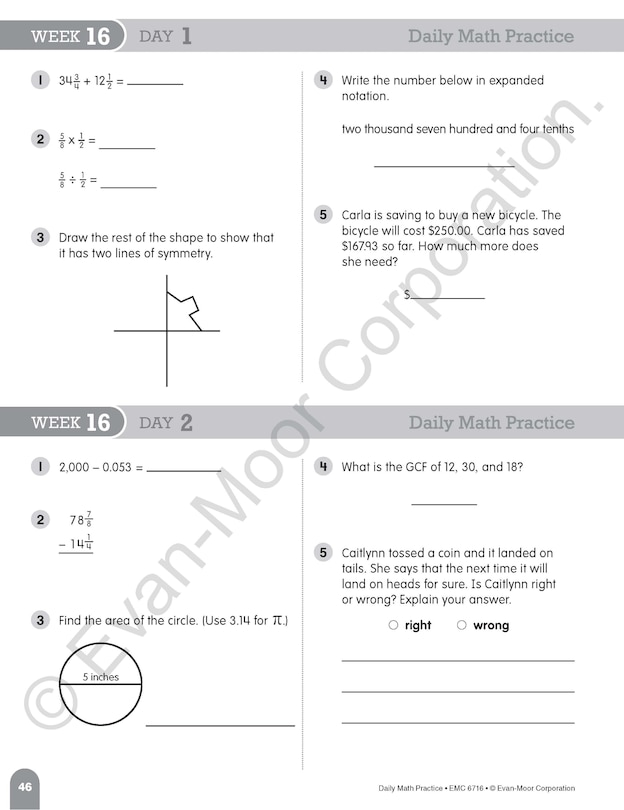 Aperçu du contenu_Daily Math Practice, Grade 6 Student Edition Workbook