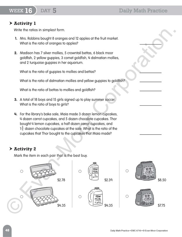 Aperçu du contenu 3_Daily Math Practice, Grade 6 Student Edition Workbook