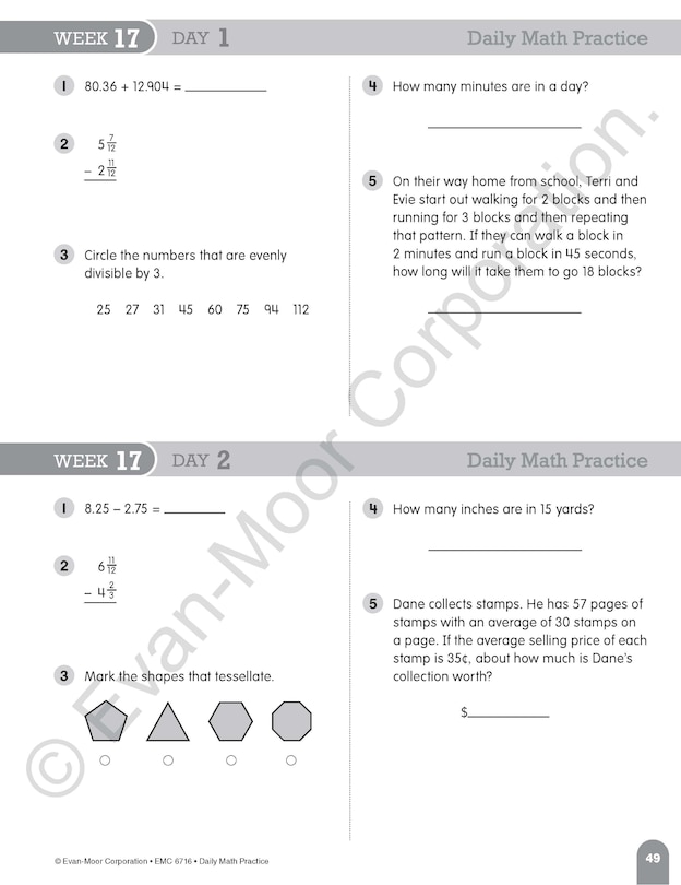 Aperçu du contenu 4_Daily Math Practice, Grade 6 Student Edition Workbook